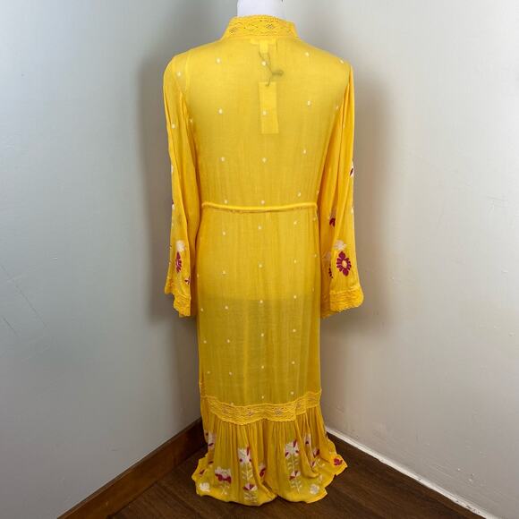 ModCloth Yellow Sunshine of Your Love Floral Embroidered Midi Dress Sz 6 - Picture 9 of 12